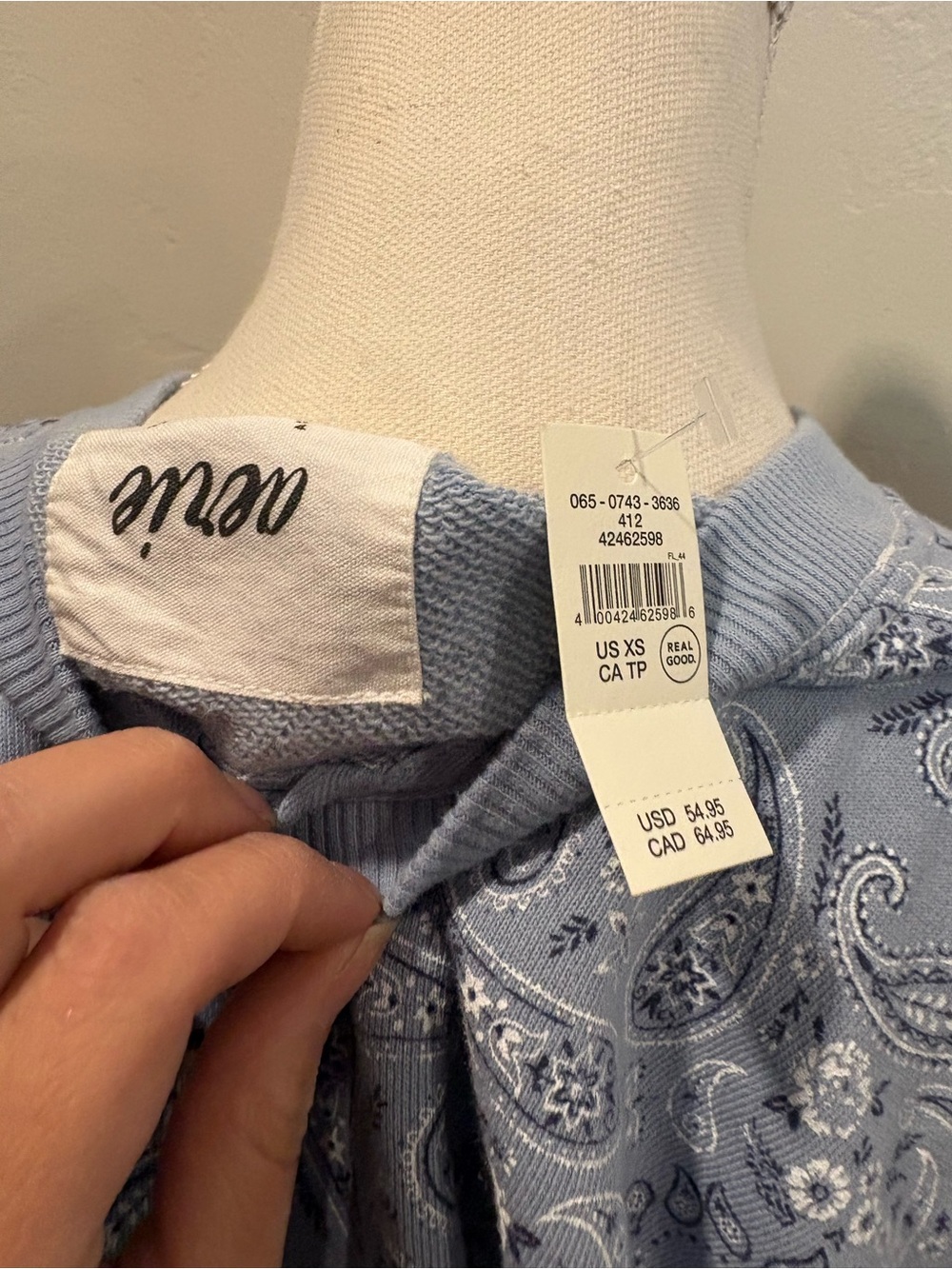 aerie Light Blue Paisley Crewneck Sweater - Picture 4 of 4